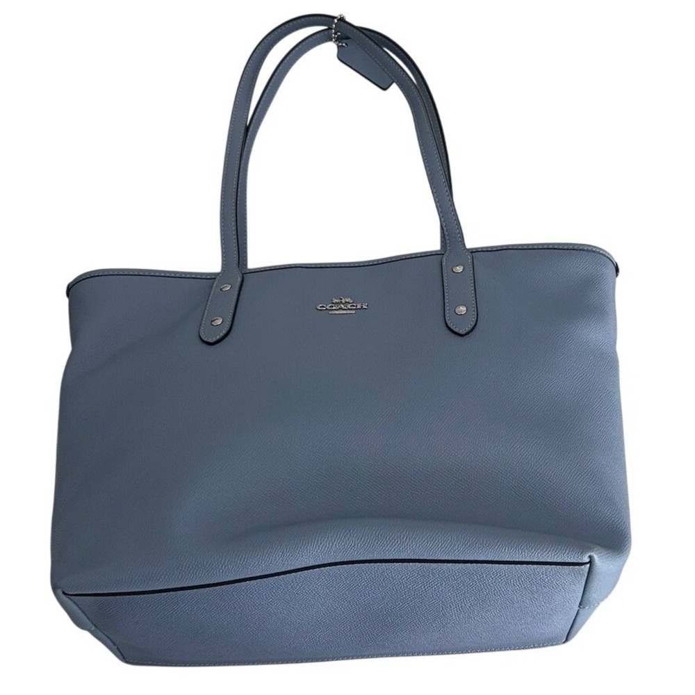 Coach Zip Top Tote Women Large Blue Excellent Crossgrain Leather F58846